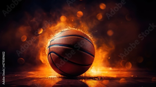 Basketball ball on fire on black background. Background for sporting events © brillianata