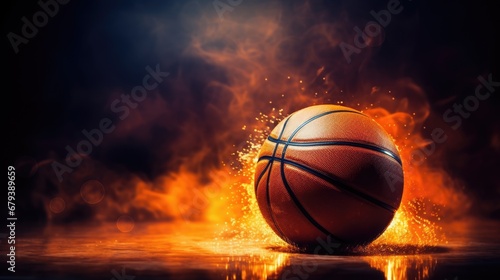 Basketball ball on fire on black background. Background for sporting events © brillianata