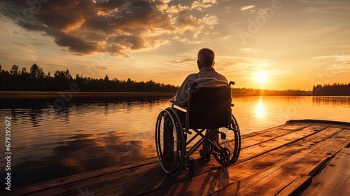 Wheelchair User Enjoying Sunset on the Dock