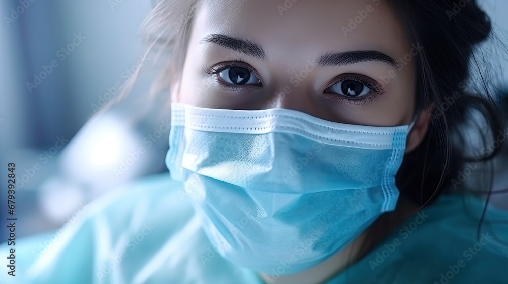 Hospital Ward: Donning a Protective Surgical Mask Hospital Ward: Donning a Protective Surgical Mask