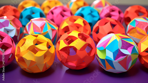 Sim sim balls with a paper cutout style and vibrant colors.