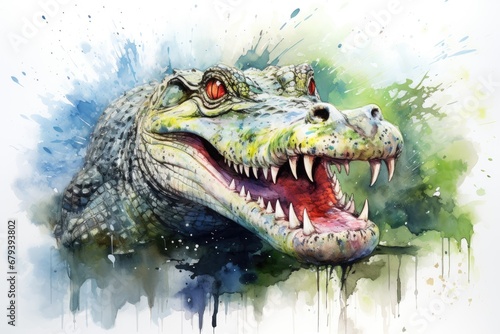 watercolor Crocodile  alligator tropical animal drawing by watercolor