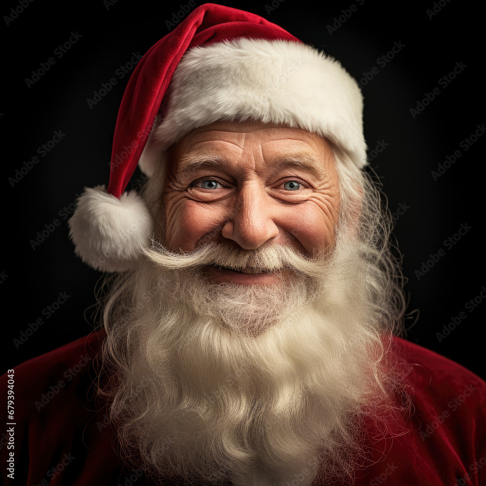 Happy portrait of a smiling Santa Claus on dark background, looking at camera. christmas time Happy portrait of a smiling Santa Claus on dark background, looking at camera. christmas time