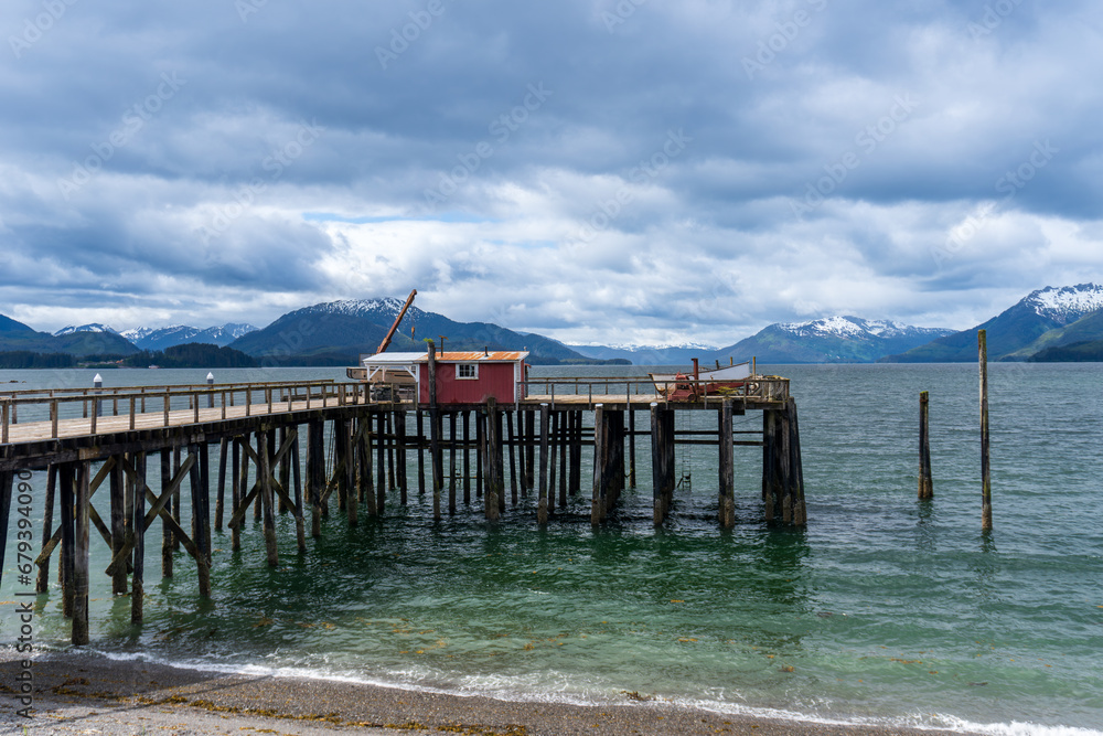 Icy Strait Point, Alaska. Cannery Dock near Hoonah on Chichagof Island, . Former commercial fish packing company is now a Native Alaskan privately owned and operated cruise destination. 
