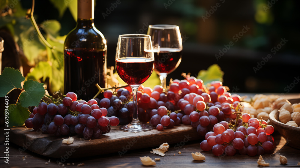 red wine in glasse with red grapes