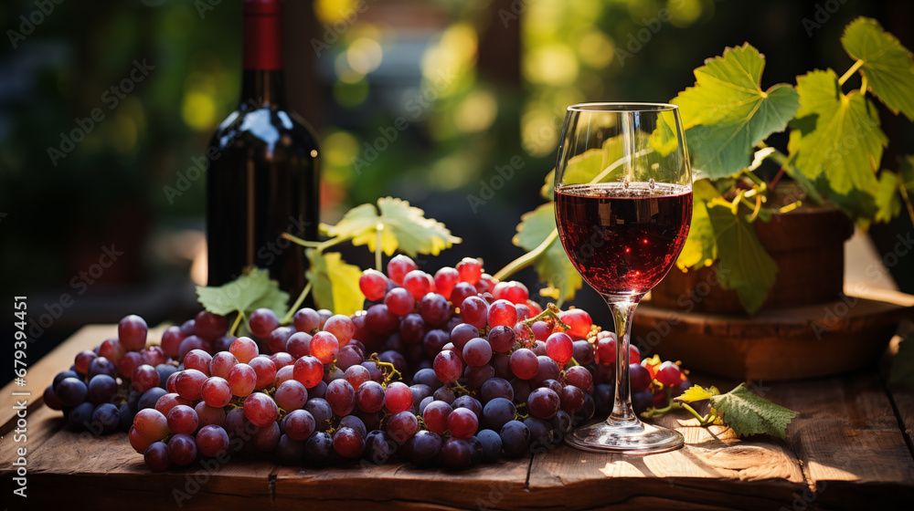 red wine in glasse with red grapes