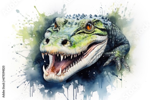 watercolor Crocodile, alligator tropical animal drawing by watercolor