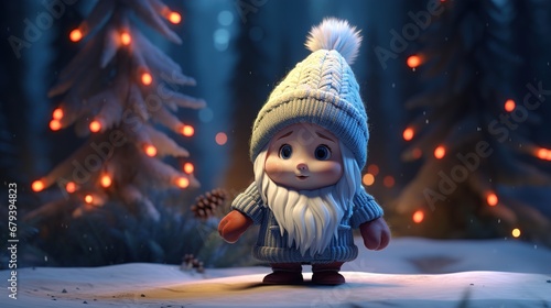 Cute little gnome in a winter forest. Ai generative