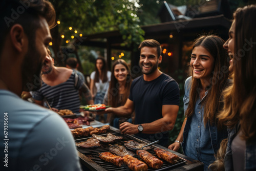 A celebration of Labor Day, with friends enjoying a barbecue and good company. Generative Ai.