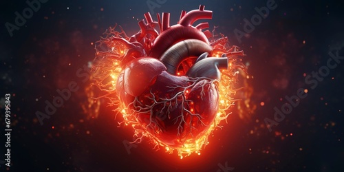 Shining burning heart . Valentine's Day concept