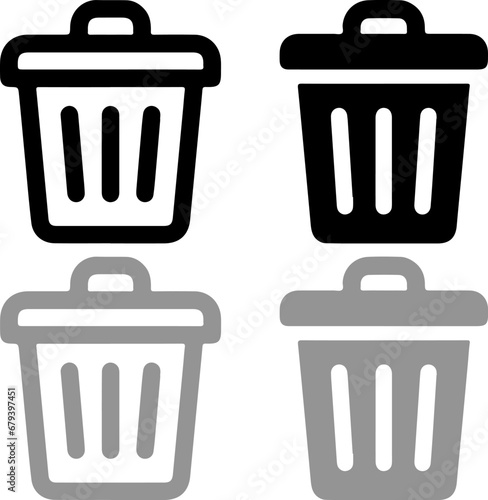 Pixel perfect icon set about bin, can, trash, recycle, basket, dustbin. Thin line icons, flat vector illustrations. Isolated on white, transparent background