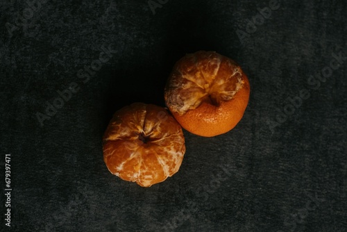 Ripe mandarin oranges displayed on a modern counter top