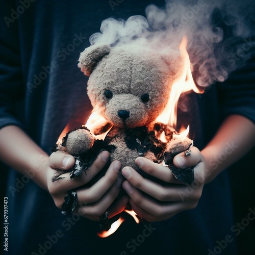 teddy bear in hands war