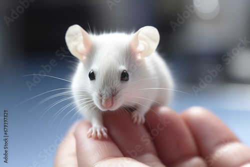 hand holding a mouse in the laboratory