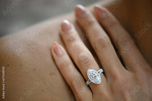 Obraz na plátně Engagement ring on hand, Ring on hand