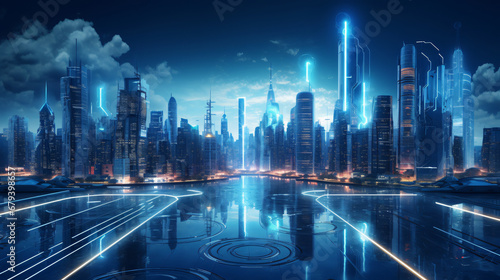 futuristic city landscape with buildings  connected together with advanced technology  future concept  city concept  architecture concept
