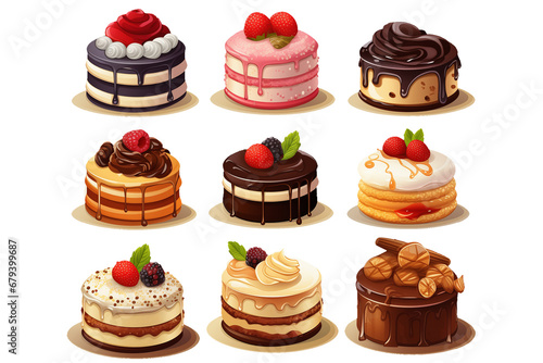 set of cakes isolated on transparent background