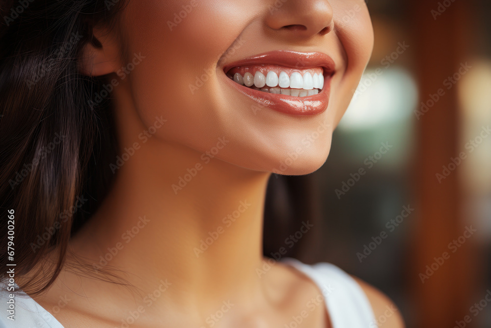 A radiant smile that gleams with newfound confidence after teeth whitening. Concept of enhancing self-esteem. Generative Ai. A radiant smile that gleams with newfound confidence after teeth whitening. Concept of enhancing self-esteem. Generative Ai.