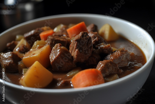 A bowl of beef and vegetable stew generative AI