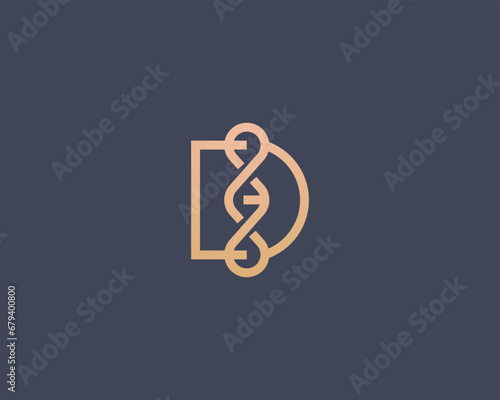 Abstract DNA logo design. Creative letter D icon. Universal science genetics biotechnology sign. Vector illustration.
