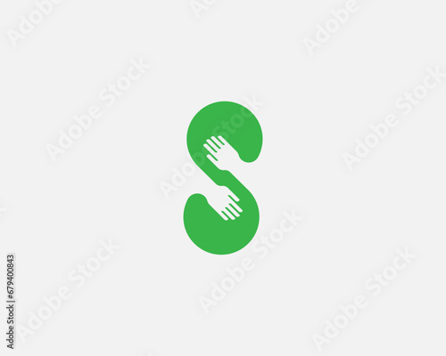 Abstract letter S from hands logo. Creative hugs infinity softness symbol. Vector illustration.