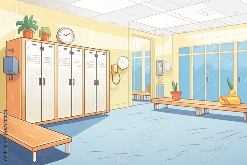 clean, empty locker rooms at a swim school photo