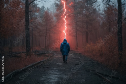 stalker in the forest during a thunderstorm photo