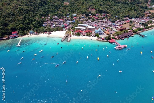 The Fisherman's Village on Perhentian Island, Terengganu, Malaysia, as seen from above.