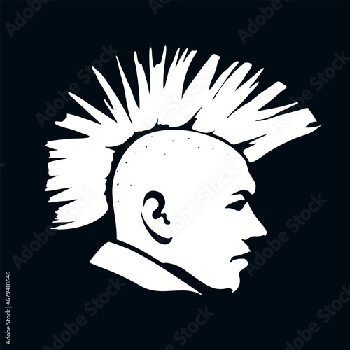 Vector isolated illustration of a punk man with the mohawk on a black background. Perfect use for a T-shirt designs, prints, stickers.