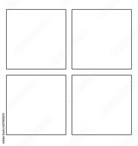 Set of four squares isolated on transparent background. Thin outline. Collection of frames. photo