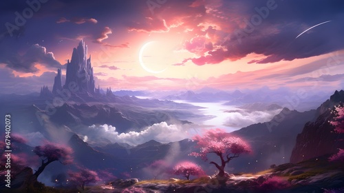 Illustration of a Fantasy Landscape with an Arch in the Sky © CosmicAtmoDN