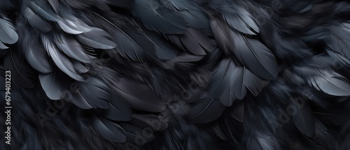 The texture of feathers  black matte   soft light  different degree color of black  background 