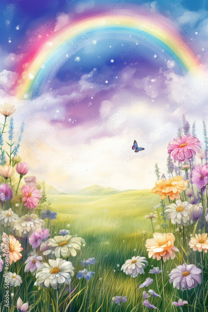 Dreamy Rainbow Sky, Rainbow markers vibrant illustration