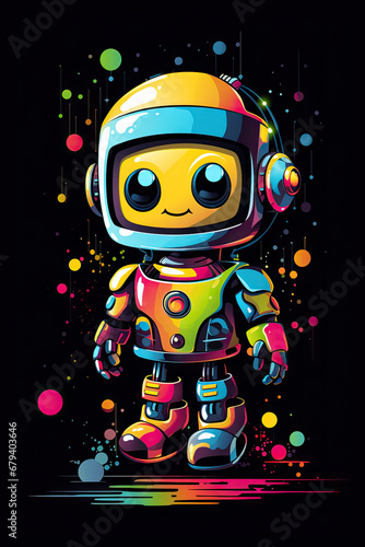  Futuristic Rainbow Robot Illustration   Rainbow markers vibrant illustration