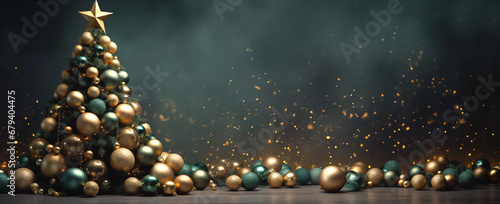 Christmas background, holiday festive background. Widescreen frame backdrop. New year Winter art design, Christmas scene wide screen holiday banner. Generative AI
