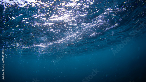 Blue ocean view under the water surface.