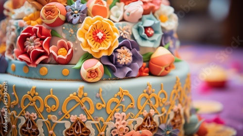 A close-up of a beautifully adorned and delicious-looking birthday cake. © insta_photos/Stocks