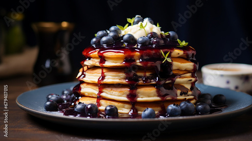 Delectable Blueberry Pancake Stack with Syrup
