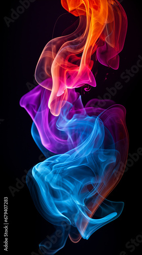 Realistic colorful smoke isolated on black background  AI Generative.