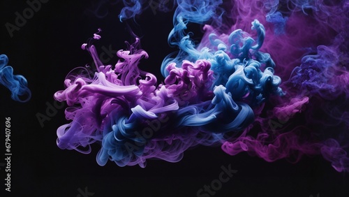 Colourful blue and violet smoke in a black background