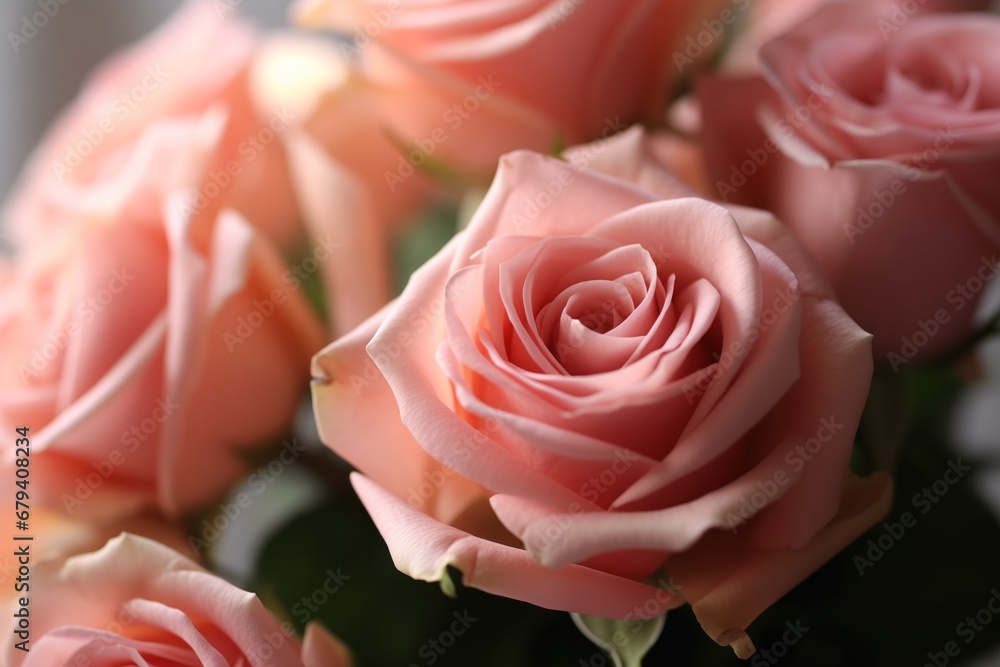 Soft pink roses with delicate petals in soft lighting