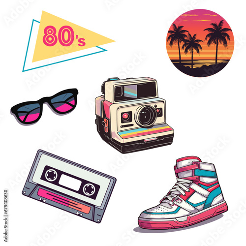 nostalgic 80's classic elements badge collection set