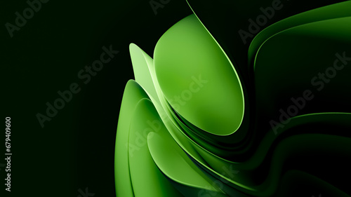 Background illustration with 3D green abstract wavy textured layers with effects
