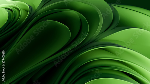 Background illustration with 3D green abstract wavy textured layers with effects