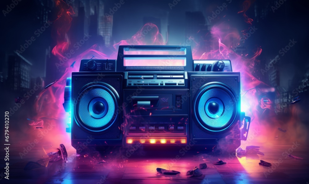 Colorful retro music Boombox 3d  render style