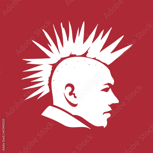 Vector isolated illustration of a punk man with the mohawk on a red background. Perfect use for a T-shirt designs, prints, stickers. photo