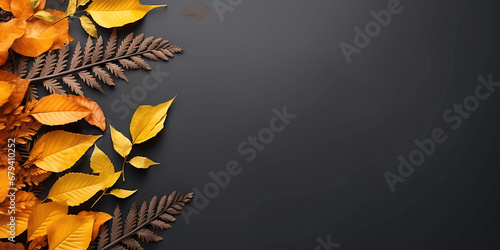Fondo oscuro con motivos otoñales, hojas secas, piedras y piñas