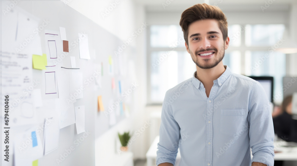 Professional man in suit standing confidently in office. Professional man in suit standing confidently in office.