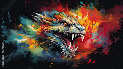 Colorful Asian dragon, aerosol paint technique © Kondor83