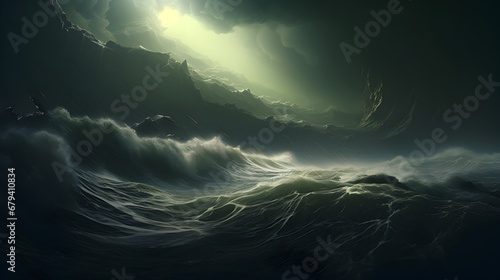 Stormy sea with stormy waves.